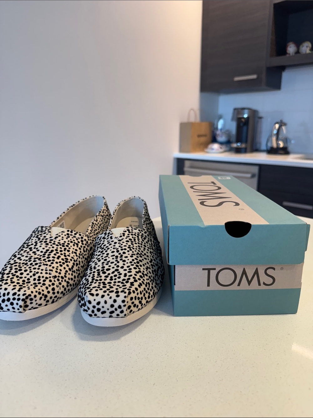TOMS Women's Black & Cream Dalmatian Print Slip-On Flats brand new